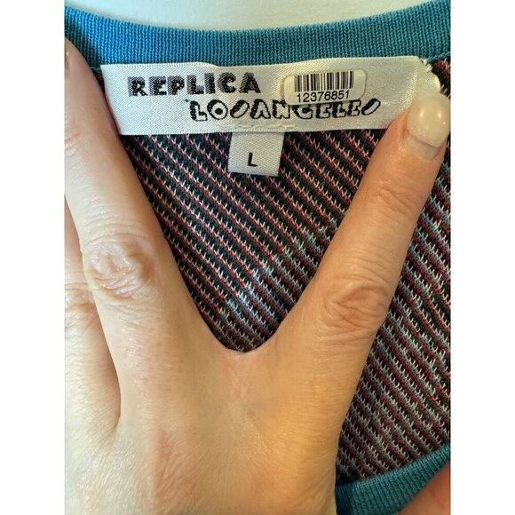 Replica Los Angeles Dress Women Large Blue And Red Knit Cherry Print Midi Sheath - Picture 8 of 12